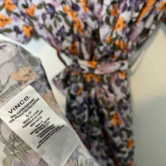 Vince Wisteria Vine Dress Short Sleeve Floral Women Small - Picture 7 of 7